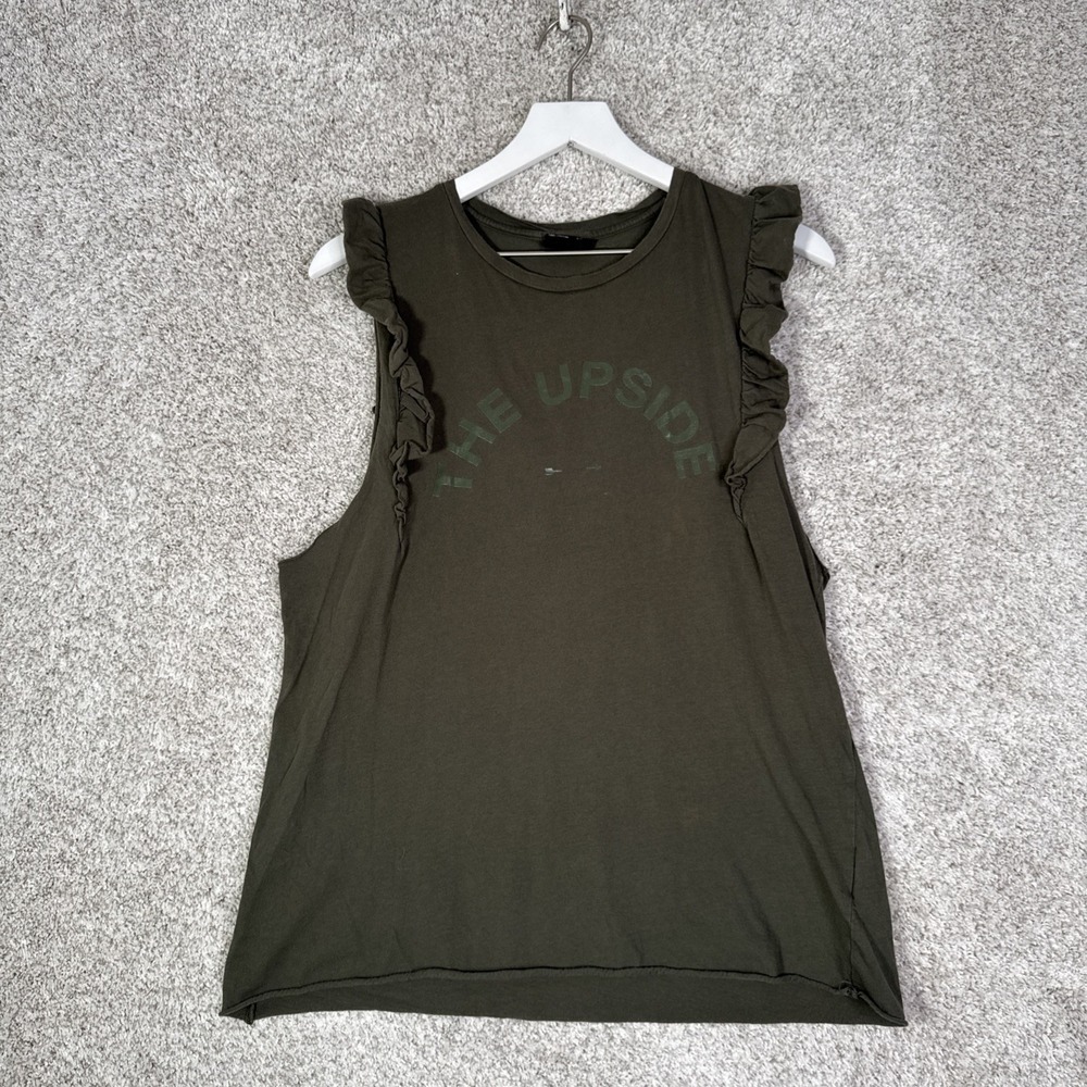 The Upside MUSCLE‎ TANK top Women's Size 8 Graphic Crew neck Olive